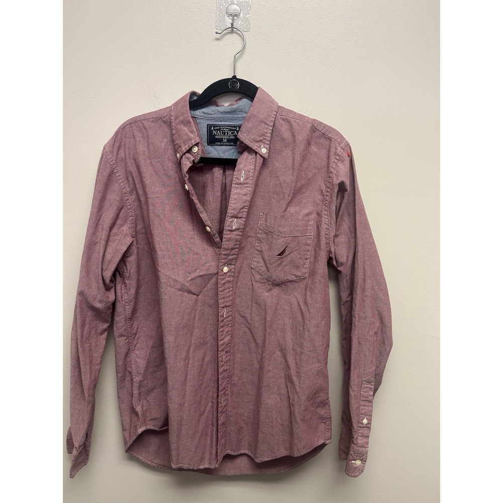 Nautica Shirt Mens Med  Red Button Up Classic Fit Comfort Casual Stylish